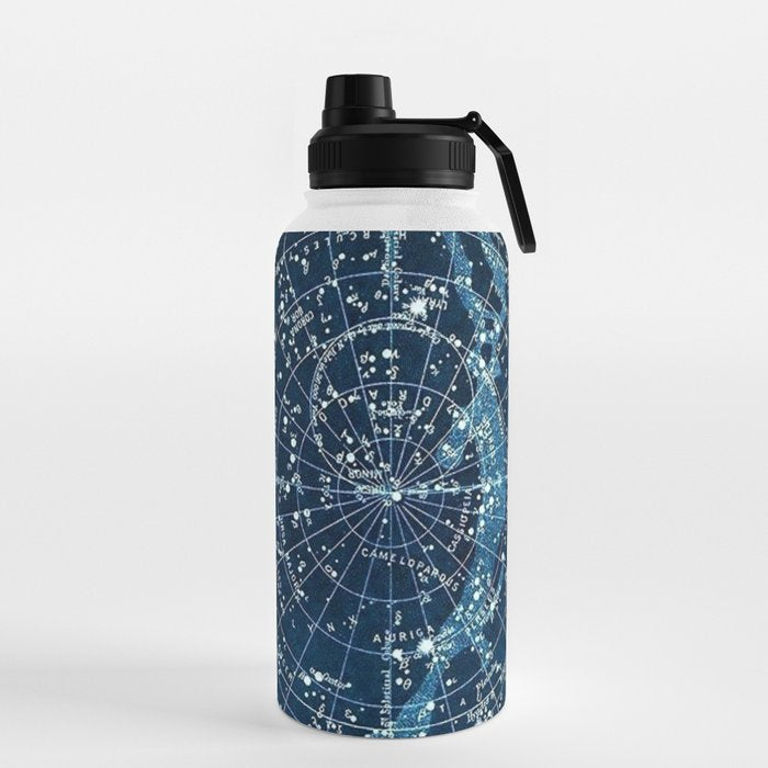 1900 Star Constellation Map - Chart Vintage Poster Water Bottle
