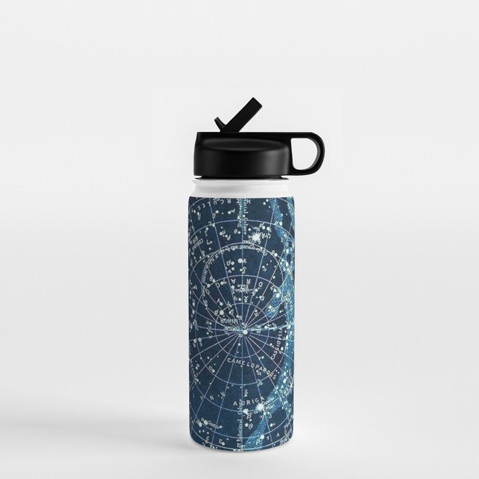 1900 Star Constellation Map - Chart Vintage Poster Water Bottle