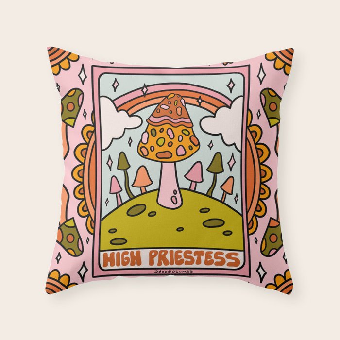 2. High Priestess Mushroom Throw Pillow
