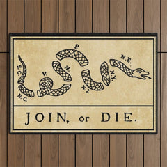 1776 "Join, or Die" Revolutionary War flag with 13 colonies, snake & no colors by Benjamin Franklin Outdoor Rug