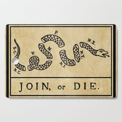 1776 "Join, or Die" Revolutionary War flag with 13 colonies, snake & no colors by Benjamin Franklin Cutting Board