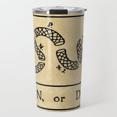 1776 "Join, or Die" Revolutionary War flag with 13 colonies, snake & no colors by Benjamin Franklin Travel Mug