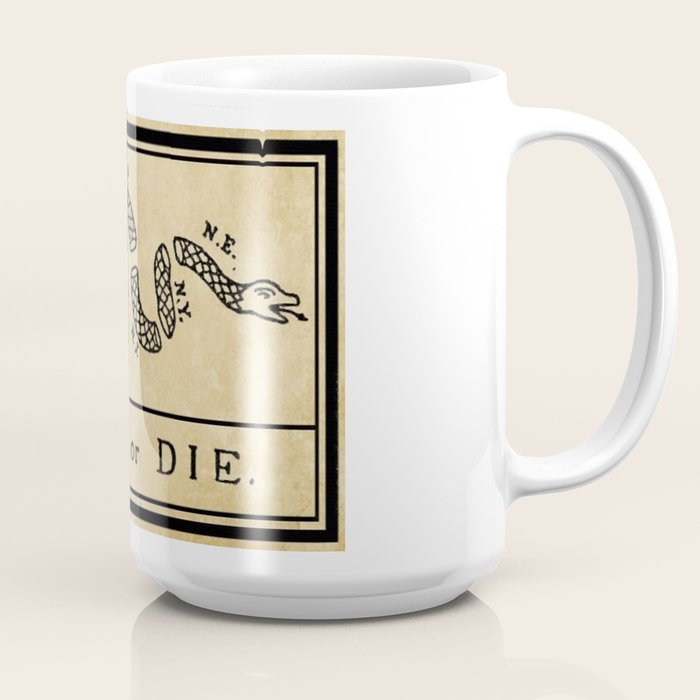 1776 "Join, or Die" Revolutionary War flag with 13 colonies, snake & no colors by Benjamin Franklin Coffee Mug