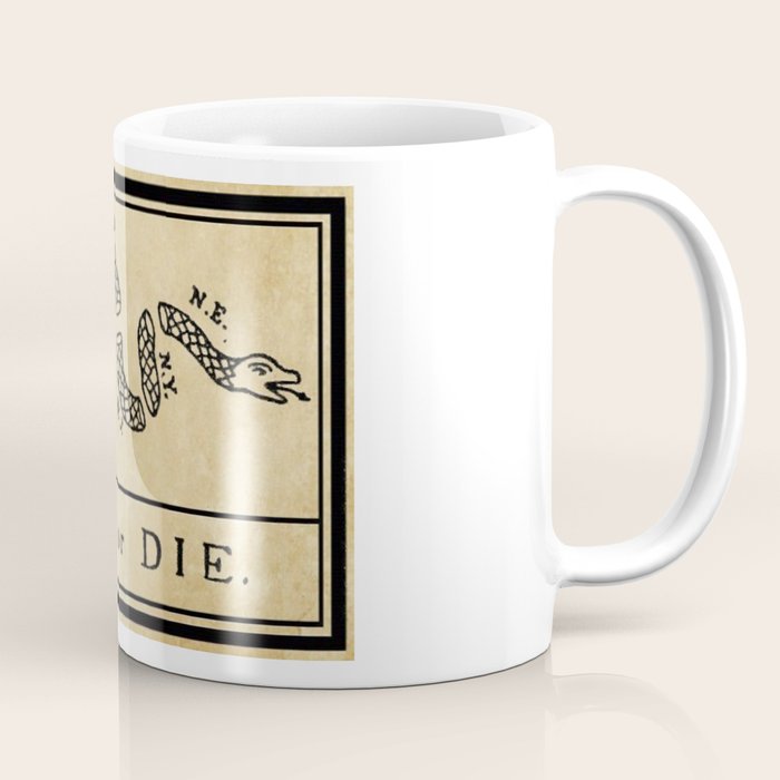 1776 "Join, or Die" Revolutionary War flag with 13 colonies, snake & no colors by Benjamin Franklin Coffee Mug