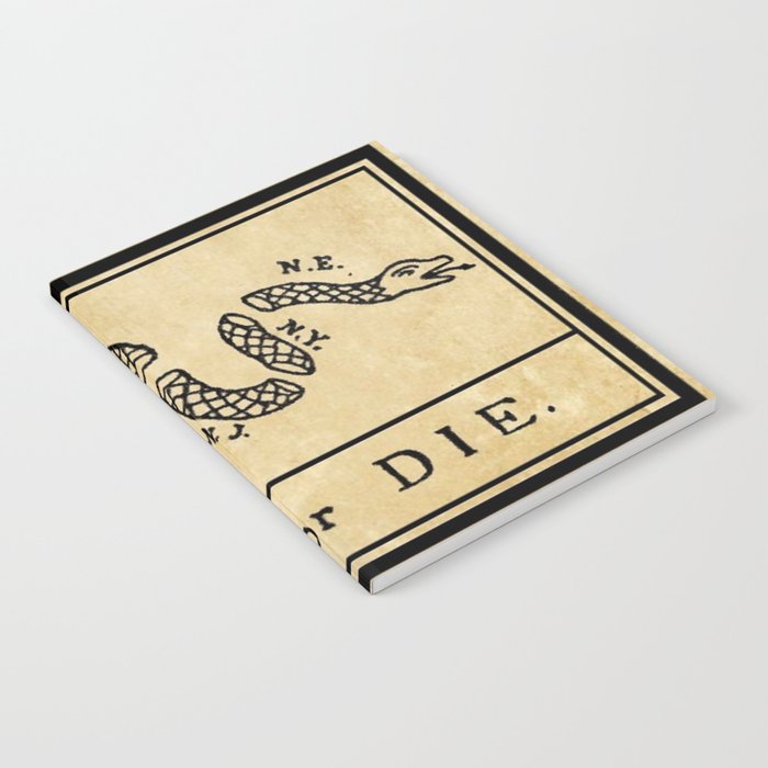 1776 "Join, or Die" Revolutionary War flag with 13 colonies, snake & no colors by Benjamin Franklin Notebook