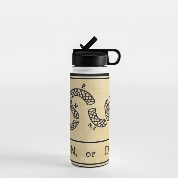 1776 "Join, or Die" Revolutionary War flag with 13 colonies, snake & no colors by Benjamin Franklin Water Bottle
