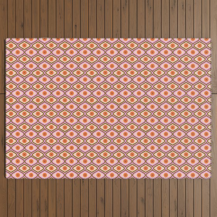 70s Disco Daisy Flower Pattern Outdoor Rug
