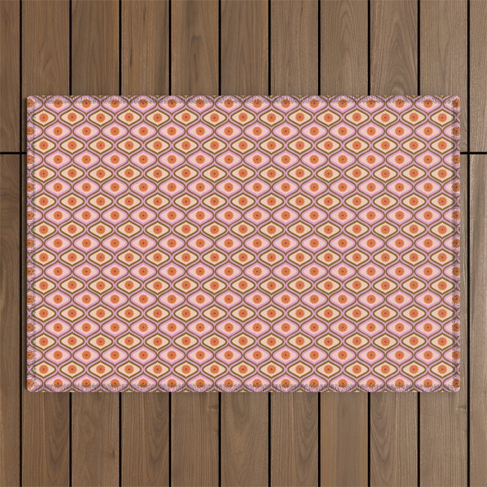 70s Disco Daisy Flower Pattern Outdoor Rug