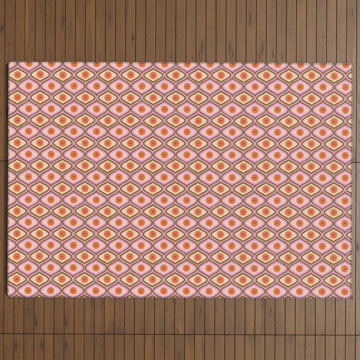 70s Disco Daisy Flower Pattern Outdoor Rug