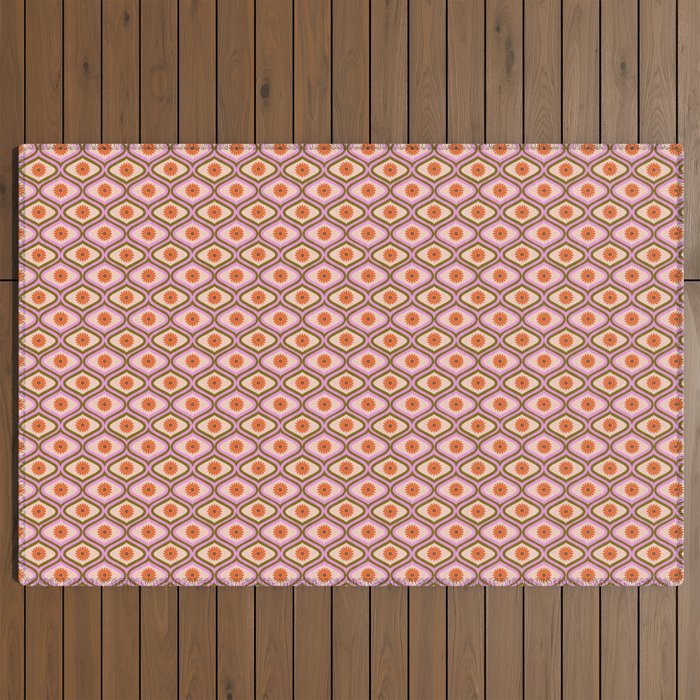 70s Disco Daisy Flower Pattern Outdoor Rug