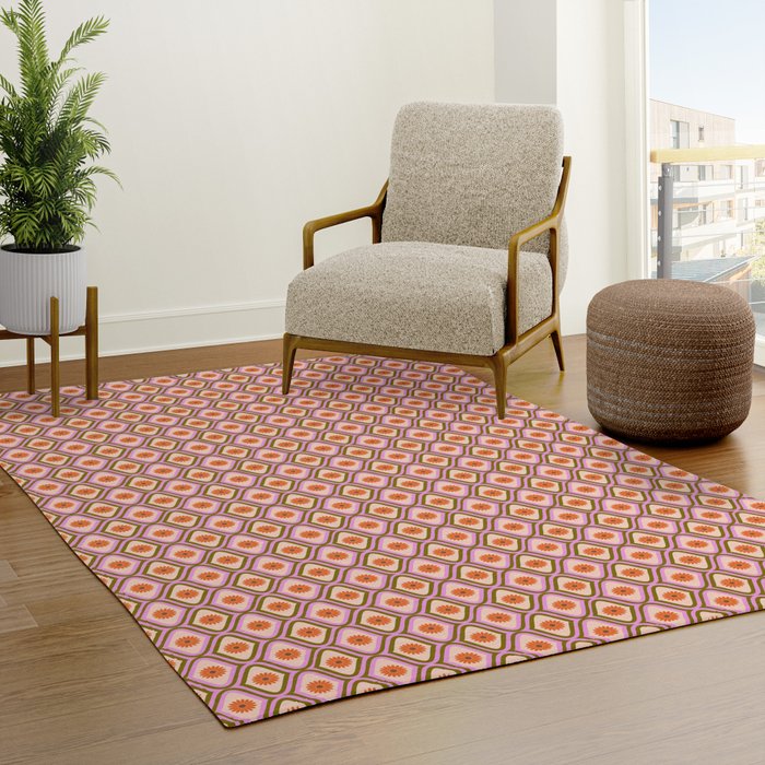 70s Disco Daisy Flower Pattern Rug