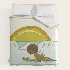 "buttons" kaluhiokalani 70s surf legend // retro surf art by surfy birdy Duvet Cover