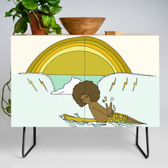 "buttons" kaluhiokalani 70s surf legend // retro surf art by surfy birdy Credenza