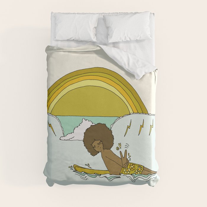 "buttons" kaluhiokalani 70s surf legend // retro surf art by surfy birdy Duvet Cover