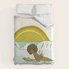 "buttons" kaluhiokalani 70s surf legend // retro surf art by surfy birdy Duvet Cover