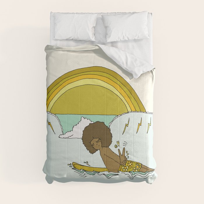 "buttons" kaluhiokalani 70s surf legend // retro surf art by surfy birdy Comforter