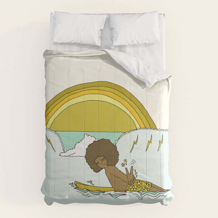 "buttons" kaluhiokalani 70s surf legend // retro surf art by surfy birdy Comforter