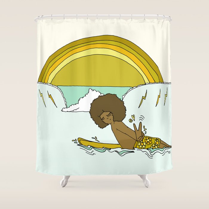 "buttons" kaluhiokalani 70s surf legend // retro surf art by surfy birdy Shower Curtain