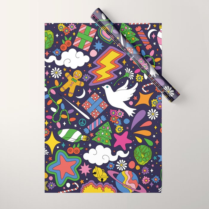 60s 70s psychedelic Modern Christmas Confetti Pattern Wrapping Paper