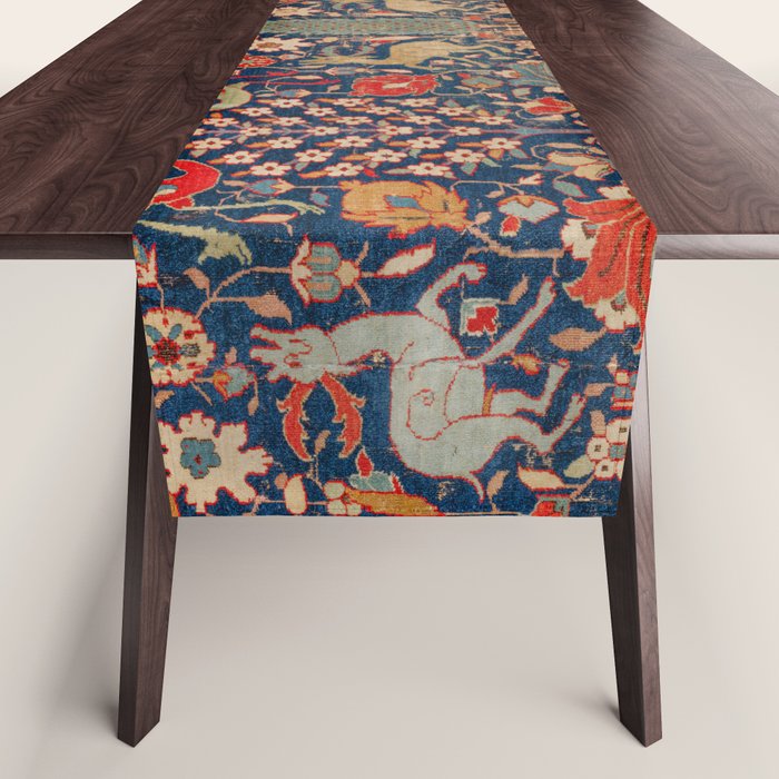 17th Century Persian Rug Print with Animals Table Runner