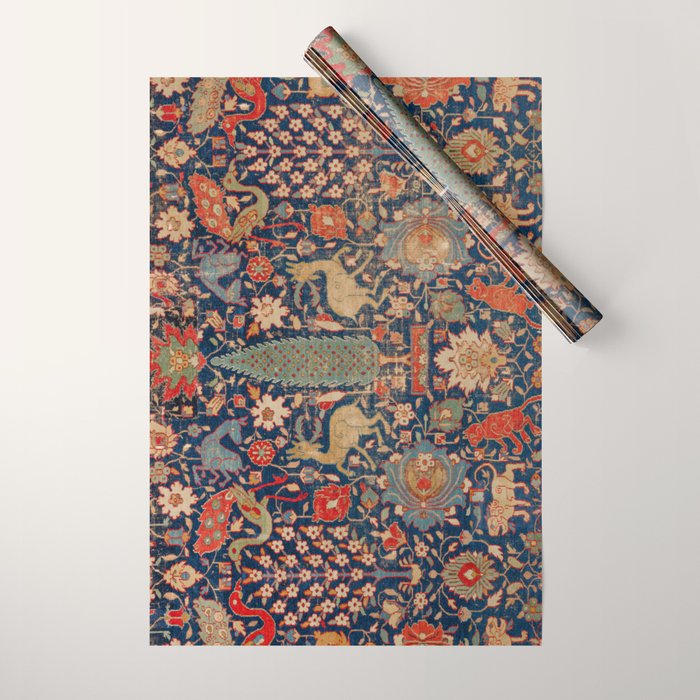 17th Century Persian Rug Print with Animals Wrapping Paper