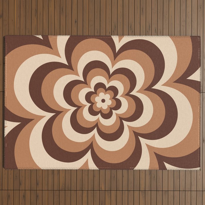70s Retro Flower Power in Coffee Brown Outdoor Rug