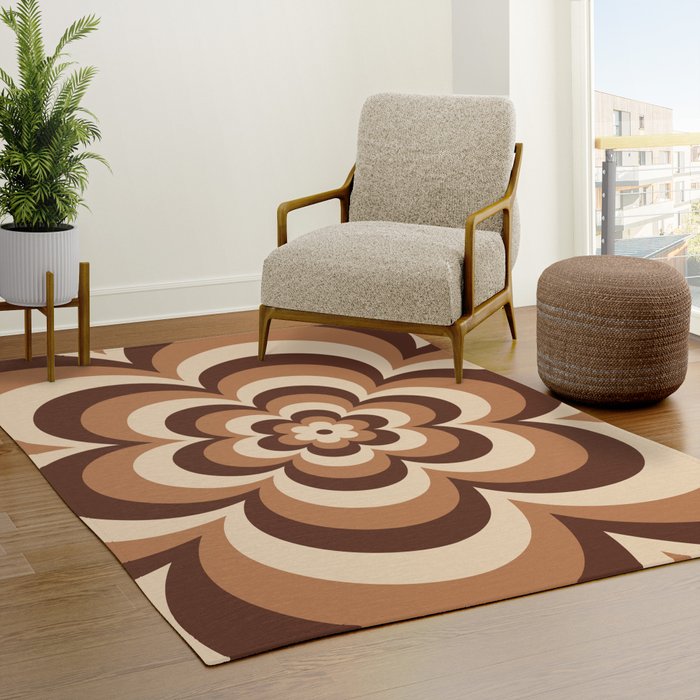 70s Retro Flower Power in Coffee Brown Rug