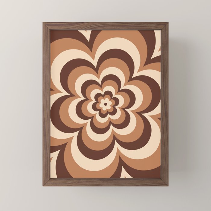 70s Retro Flower Power in Coffee Brown Mini Art Print