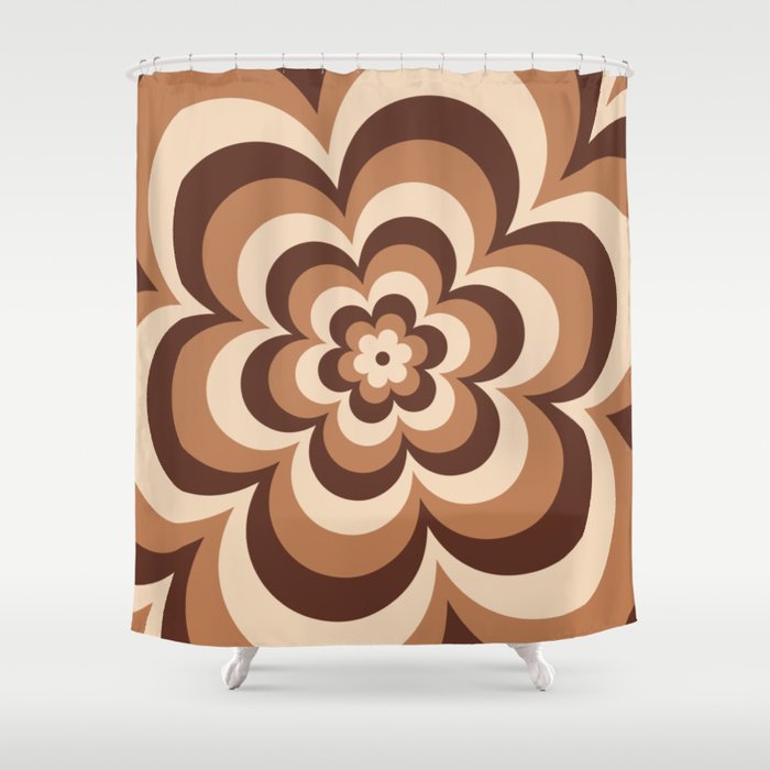 70s Retro Flower Power in Coffee Brown Shower Curtain