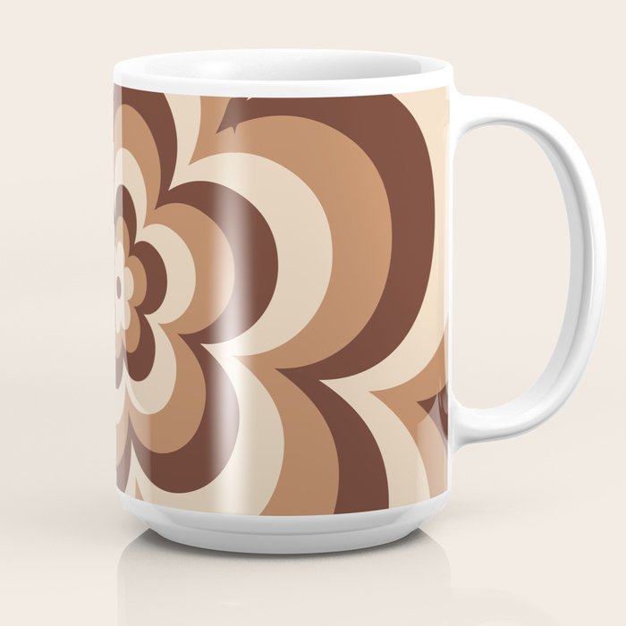 70s Retro Flower Power in Coffee Brown Coffee Mug