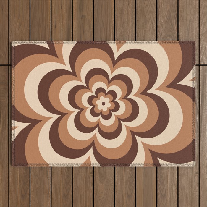 70s Retro Flower Power in Coffee Brown Outdoor Rug