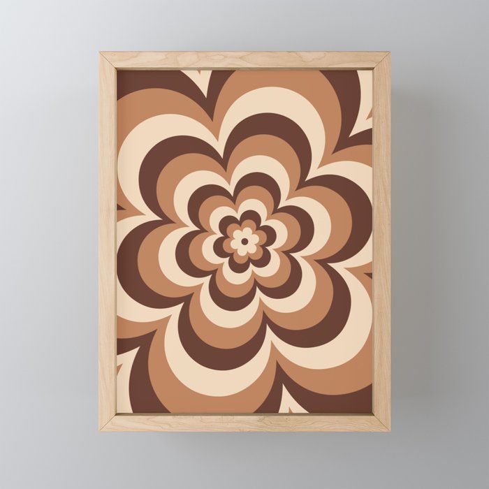 70s Retro Flower Power in Coffee Brown Mini Art Print