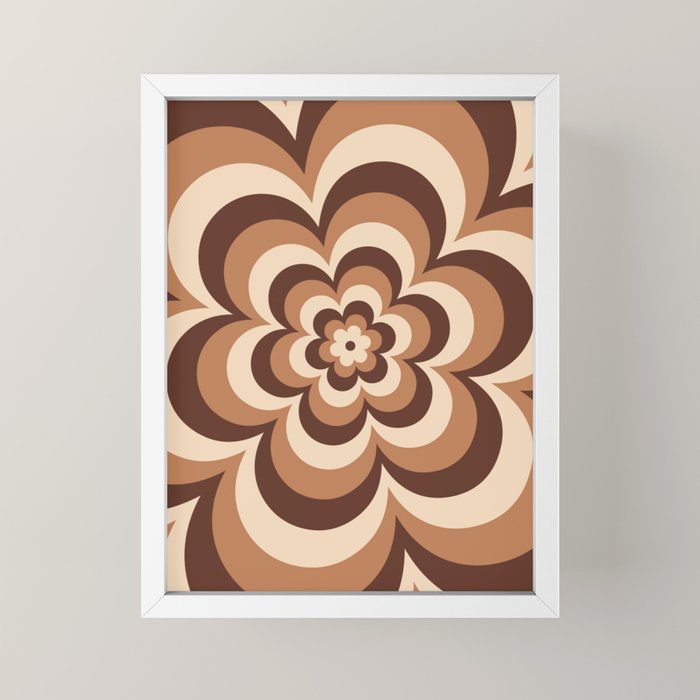 70s Retro Flower Power in Coffee Brown Mini Art Print