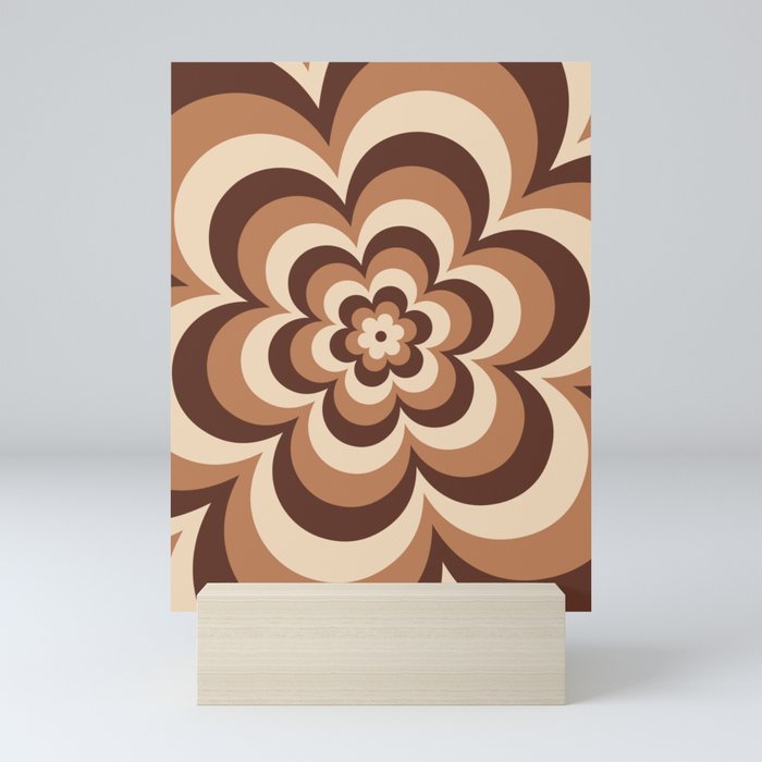 70s Retro Flower Power in Coffee Brown Mini Art Print