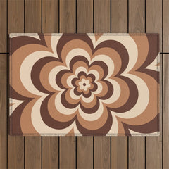 70s Retro Flower Power in Coffee Brown Outdoor Rug
