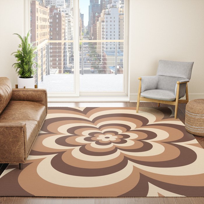 70s Retro Flower Power in Coffee Brown Rug
