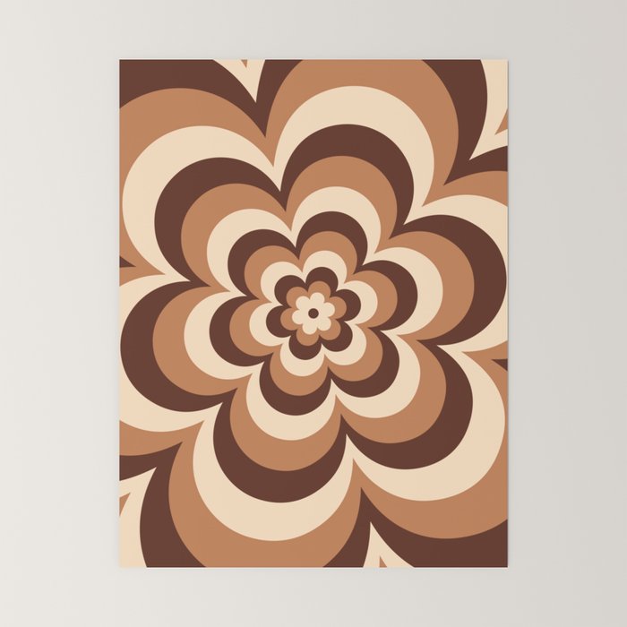 70s Retro Flower Power in Coffee Brown Mini Art Print