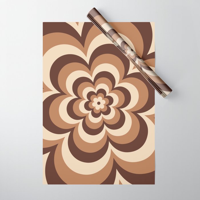 70s Retro Flower Power in Coffee Brown Wrapping Paper