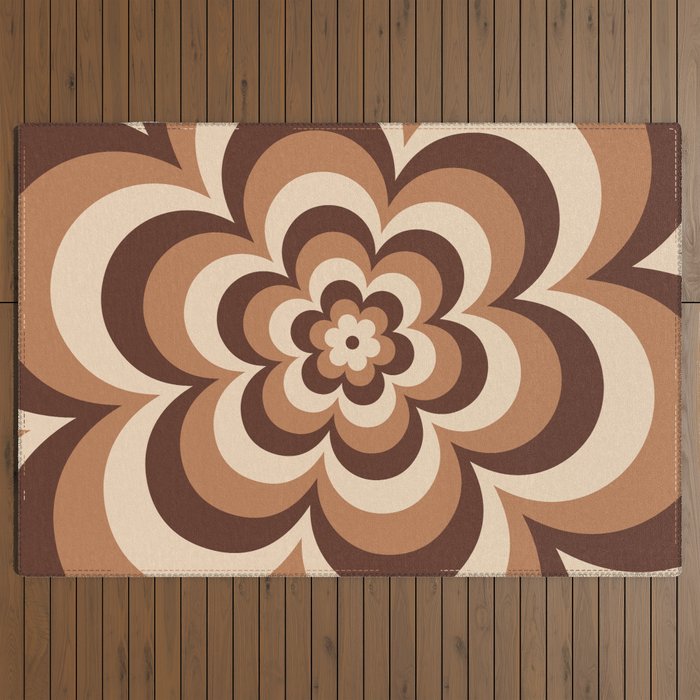 70s Retro Flower Power in Coffee Brown Outdoor Rug