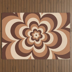 70s Retro Flower Power in Coffee Brown Outdoor Rug