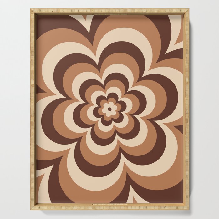 70s Retro Flower Power in Coffee Brown Serving Tray
