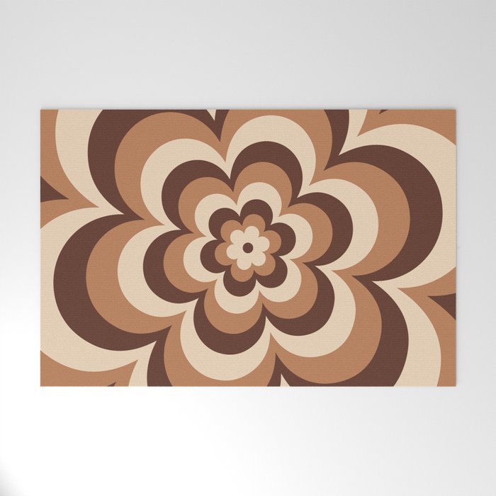 70s Retro Flower Power in Coffee Brown Welcome Mat