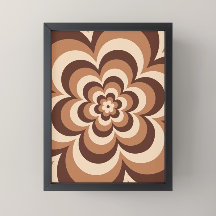 70s Retro Flower Power in Coffee Brown Mini Art Print