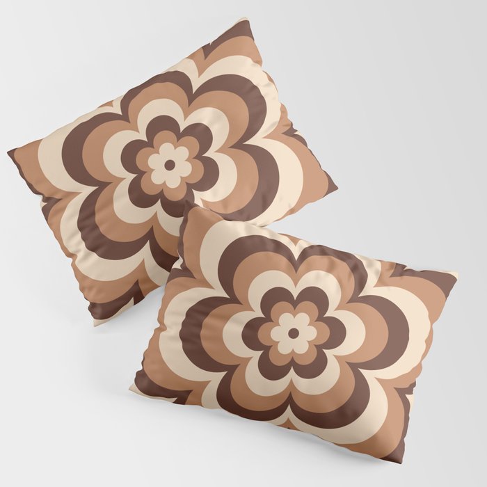 70s Retro Flower Power in Coffee Brown Pillow Sham