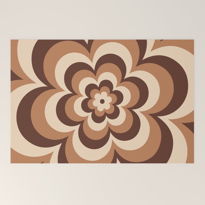 70s Retro Flower Power in Coffee Brown Welcome Mat