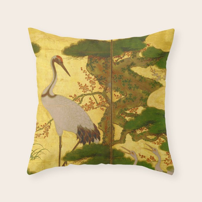 16th Century Japanese Birds & Flowers Throw Pillow