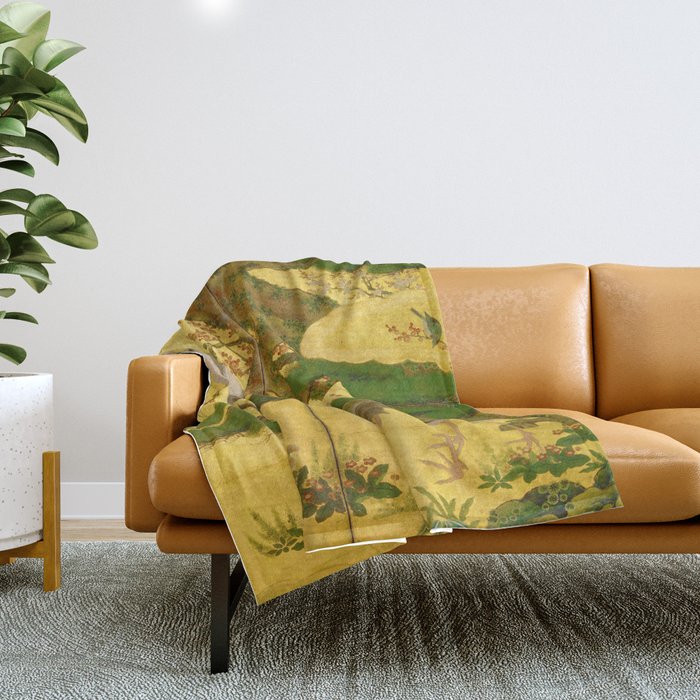 16th Century Japanese Birds & Flowers Throw Blanket