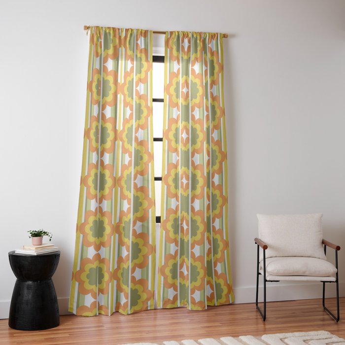 70's Summer' Orange Yellow Green Window Curtain