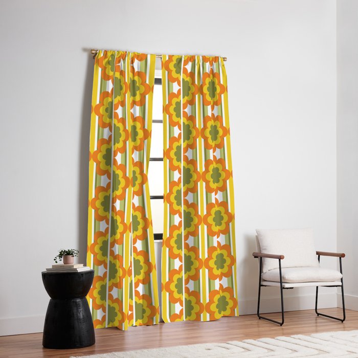 70's Summer' Orange Yellow Green Window Curtain