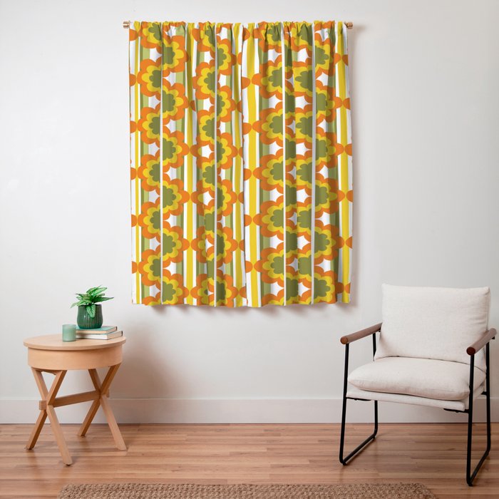70's Summer' Orange Yellow Green Window Curtain